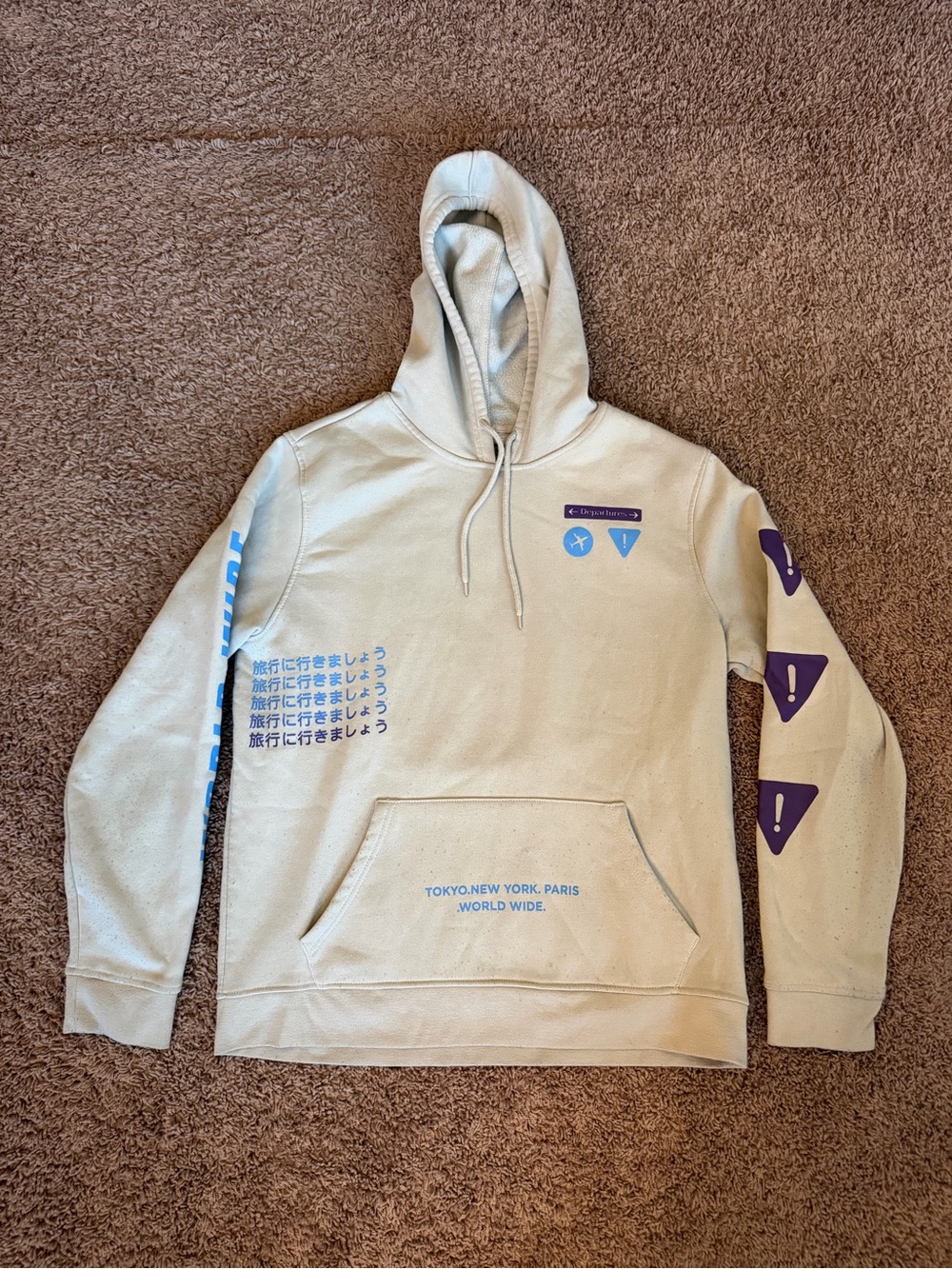 Brooklyn Cloth Beige Hoodie with Blue & Purple Graphics